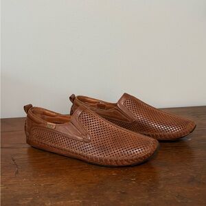 PIKOLINOS Tan Perforated Slip-On Loafers